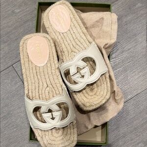 Gucci Cream Espadrille Slides for Women